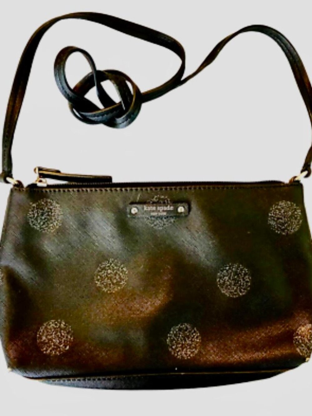 Black Kate Spade Haven Lane Ramey Crossbody Bag w/ Silvery Polka Dots
